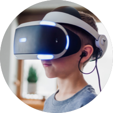 A young boy wearing a vr headset.